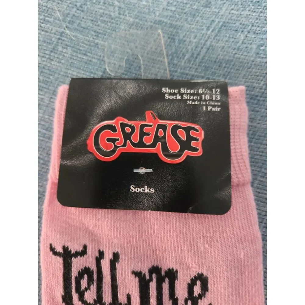 Grease Movie Tell Me About It Stud Pink Crew Socks Size 6.5-12 Paramount nwt
